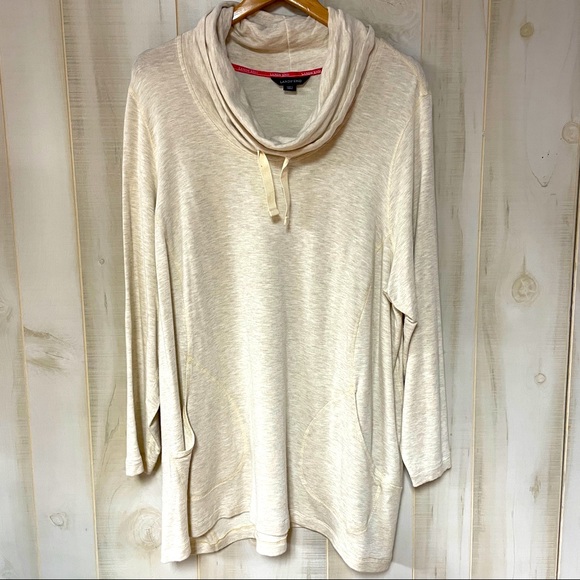Land’s End Cream Cowl Neck Tunic Top Sweatshirt Pockets Plus Size Sz 3X Oatmeal - Picture 1 of 5